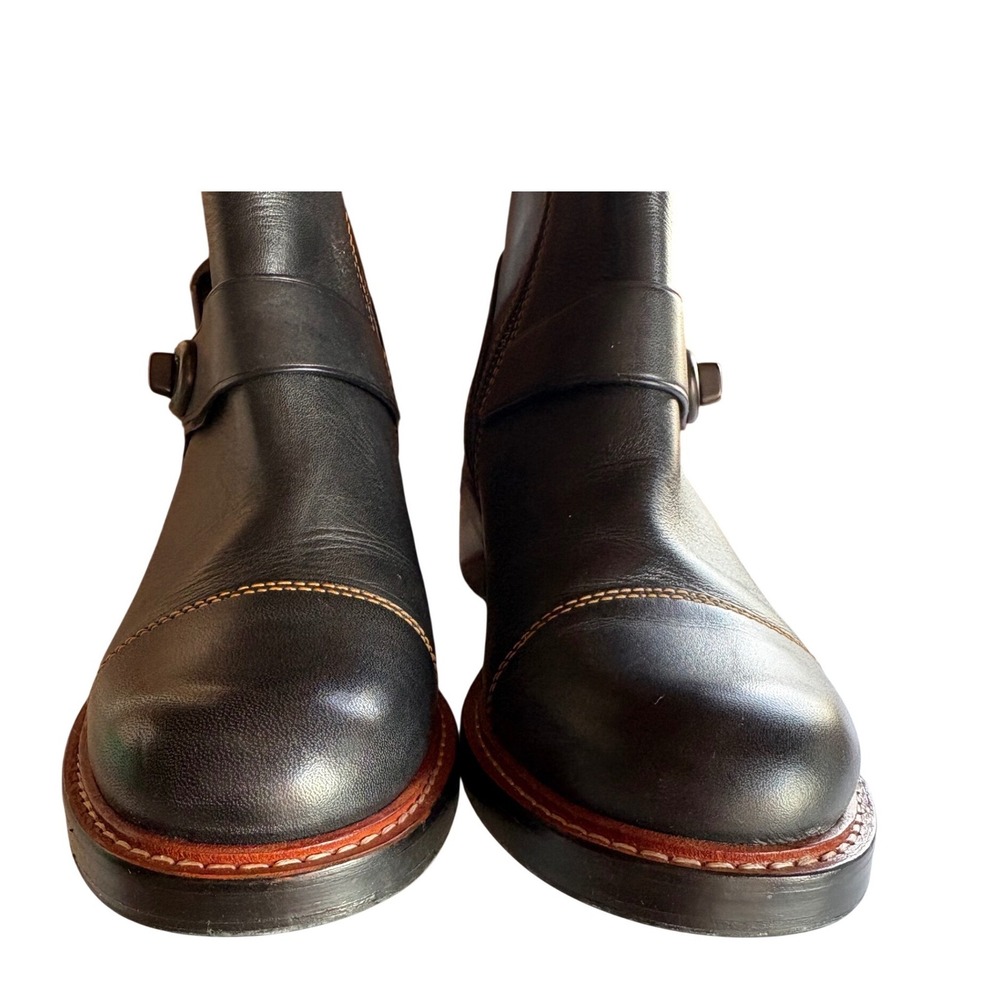 Coach G1192 Black Leather Turnlock Tea Rose Boots 9.5 B Cap Toe Zipper UNUSED - Picture 7 of 9